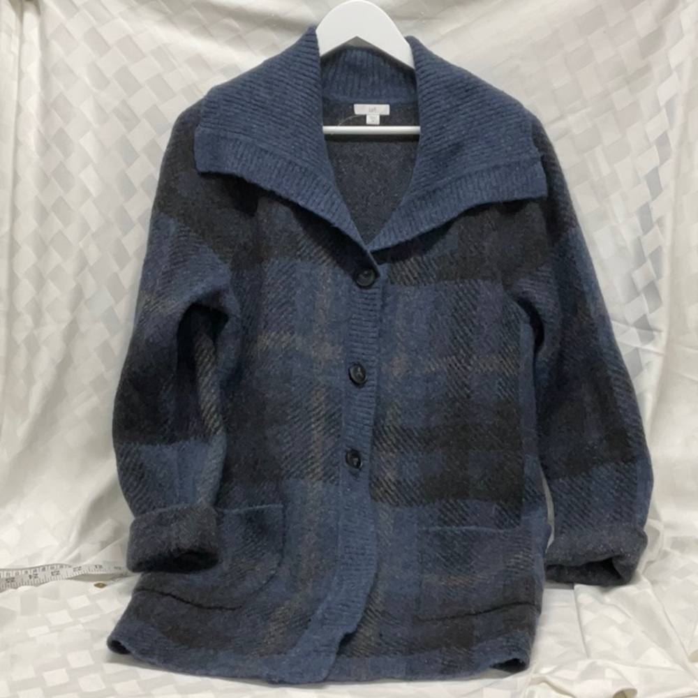 JJill Ribbed-Collar Plaid Sweater Jacket